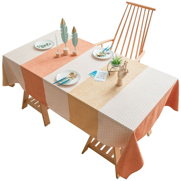 

nordic cotton linen tablecloth orange stitching pattern rectangular dining table cloth l home waterproof table cover