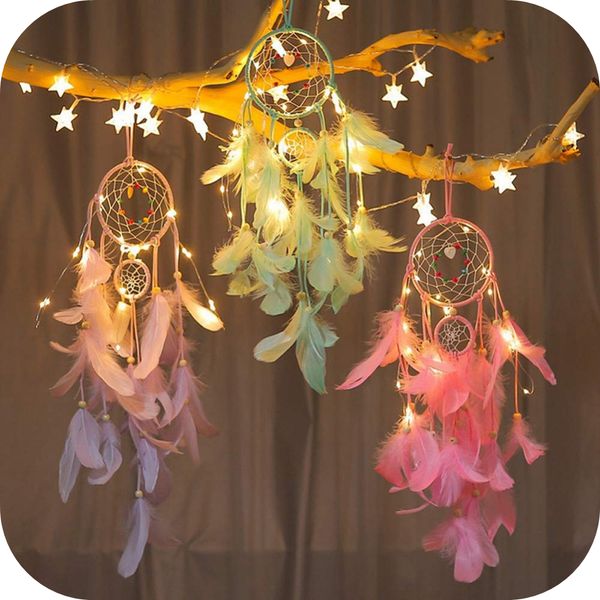 

led dream catcher purple feather chandelier ornaments handmade indian wall decoration for wall decor hanging home decor 25 inch