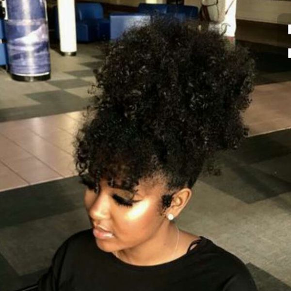 

jet black 3c 4b afro kinky curly virgin hair ponytails for black women natural human hair ponytails with bang 120g