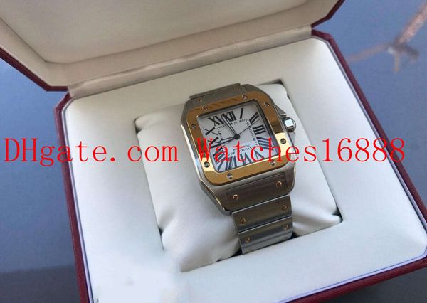

100 xl 42mm auto mens 18kt yellow gold & steel automatic mechanical movement watch w200728g men's watch with box, Slivery;brown