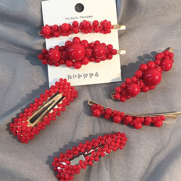 

f162 fashion metal hair accessories geometricr red color hair clip for women imitiation pearl hairpin barrettes hairgrip, Golden;white