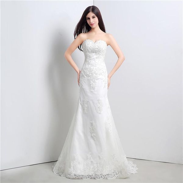 

beading mermaid wedding dress sweetheart with appliques tulle long wedding party bride dresses for women wedding dresses gowns dh4203, White