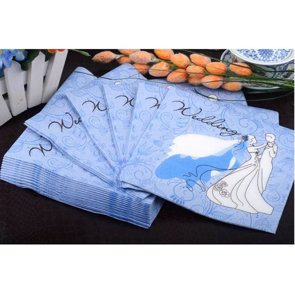 

20 vintage table napkin paper tissue pink blue bride groom printed decoupage wedding patry festive decor patterned food-grade