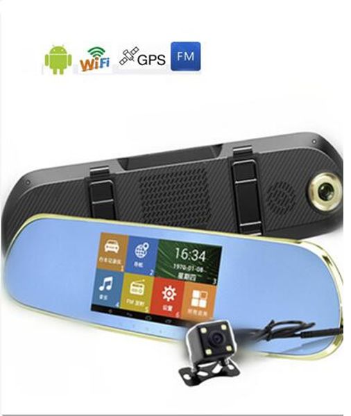 

5 inch android rearview mirror gps navigation wifi fm dual lens dvr camera rear view full hd 1080p car dvr bluetooth