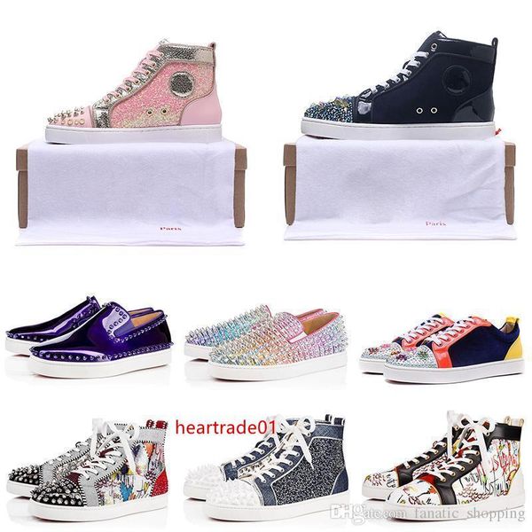 

bottom red designer casual shoes high low cut suede spike luxury shoes mens women party wedding crystal leather sport sneakers box dust bag