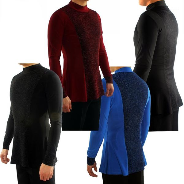

stage wear customizable men's latin dance high-necked long-sleeved ballroom competition flamenco shirt practice dancing clothes zh, Black;red