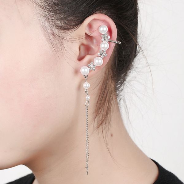 

clip earrings tassel pearl flower design silver pleated punk style ear cuff for women men fashion jewelry pendientes