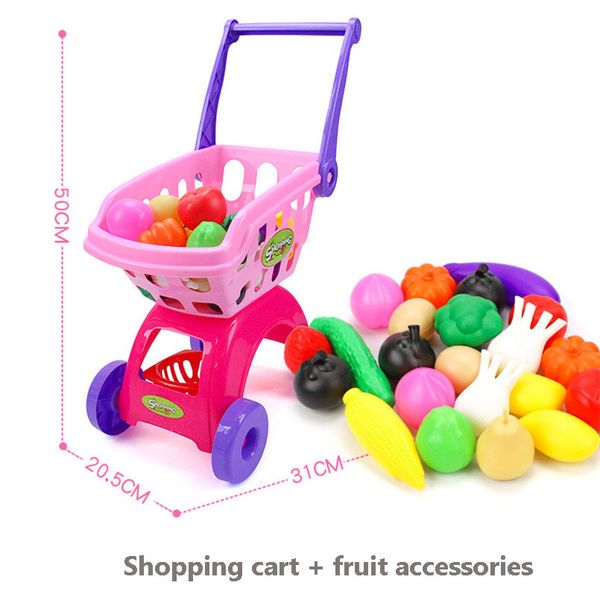 

children supermarket shopping groceries cart trolley toys for girls kitchen play house simulation fruits pretend baby toys