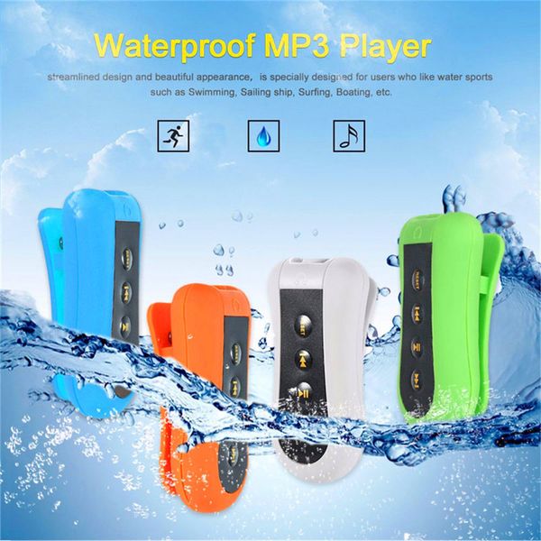 

4gb waterproof rechargeable battery mp3 music player w/ fm radio headphones clip design for swimming running diving winter sport