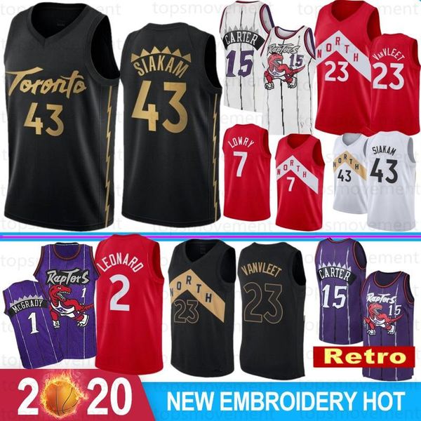 

2020 kawhi nba 2 leonard jersey mens pascal 43 siakam fred 23 vanvleet 7 lowry retro vince 15 carter, Black;red