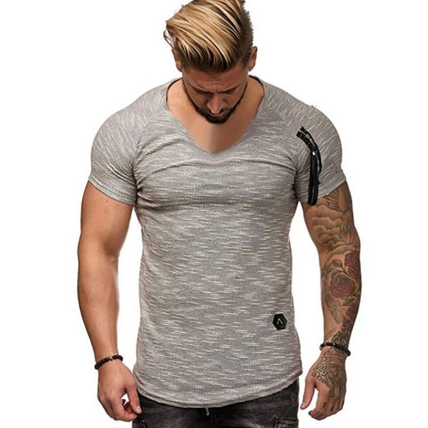 

clothes summer sleeved fitness casual mens v-neck zipper designer tshirts 2019, White;black