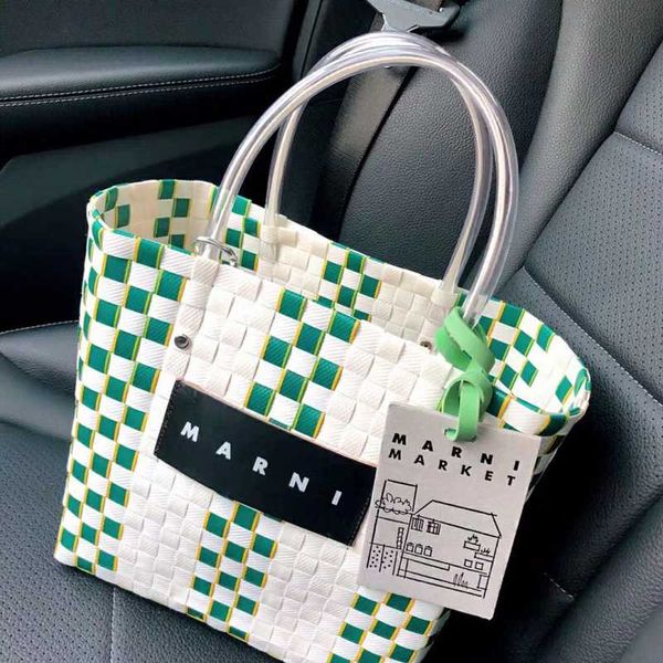 

portable vegetable basket bag hand-woven bag ins trending shopping color matching female holiday beach neverful cc