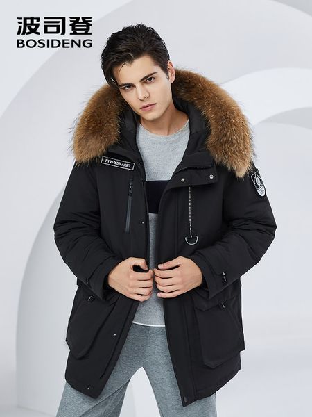 

bosideng winter thicken grey duck down coat for men down jacket big fur collar parka waterproof plus size warm b80142509ds, Black