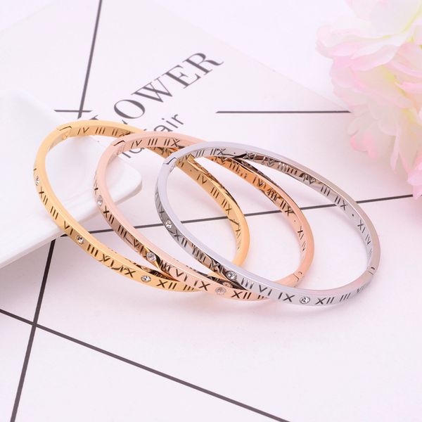 

new ladies fashion accessories hollow roman digital drill stainless steel bracelet, Black
