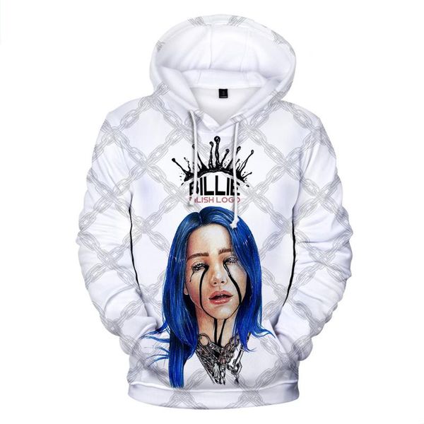

billie eilish 3d hoodies men women fashion print hip hop casual harajuku hoodies us singer billie eilish 3d print sweatshirt, Black