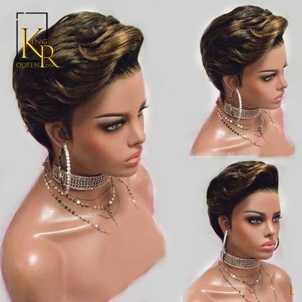 

ombre t1b/27 color pixie cut style 13x4 lace front human hair wigs for women remy brazilian short bob straight front wig vsbob, Black;brown