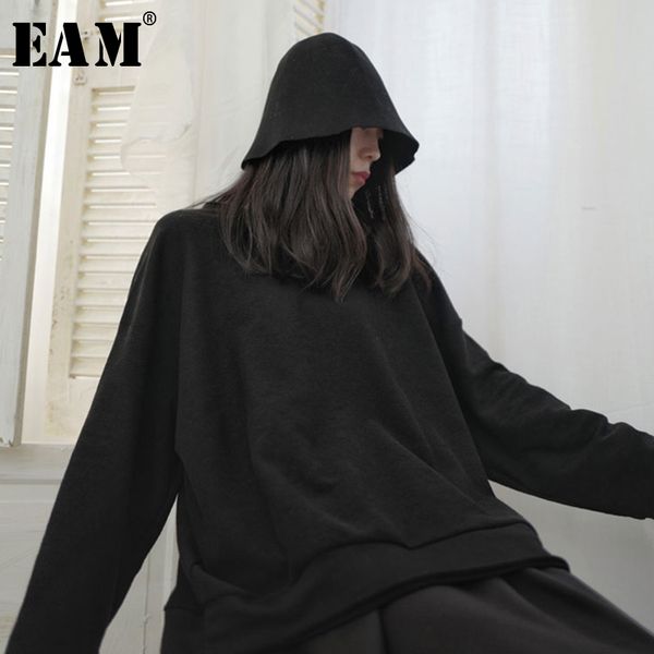 

eam] loose fit black brief oversized sweatshirt new round neck long sleeve women big size fashion tide spring 2020 1s237
