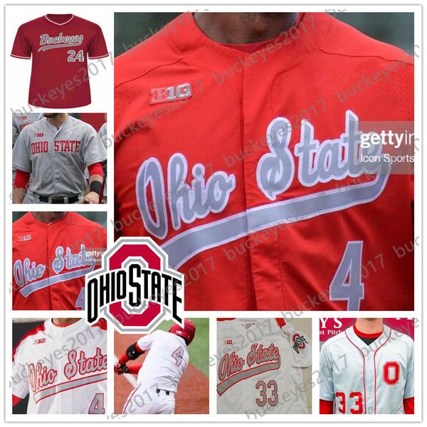 

2019 ncaa ohio state buckeyes baseball #4 noah mcgowan 8 noah west 17 seth kinker 30 garrett burhenn gray white red jerseys s-4xl, Black