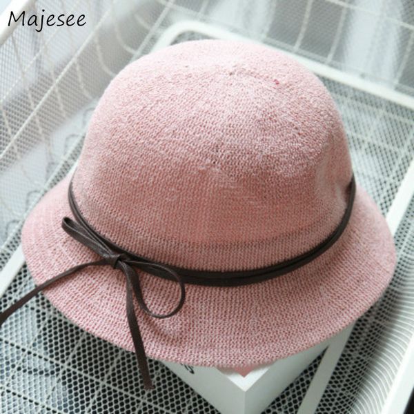 

bucket hats women simple bow ladies all-match chic high-quality korean style leisure hat lovely sweet cute womens girls new 2019, Blue;gray