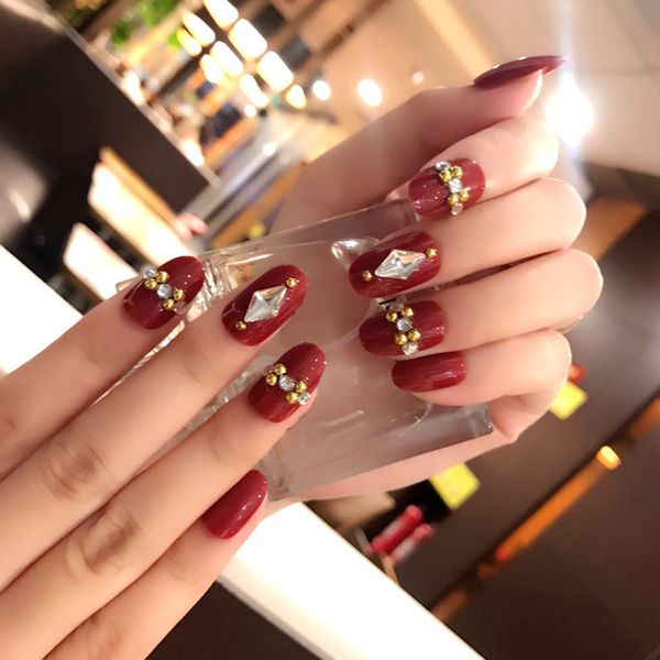 

24pcs/set fake nails tips crystal finish wedding brides nail art tips decor oa66, Black
