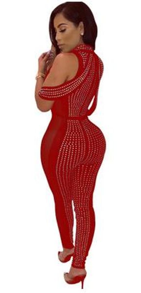 

side mesh patchwork perspective bodysuit women shiny rhinestones club party overall stand collar one piece jumpsuit ae77, Black;white