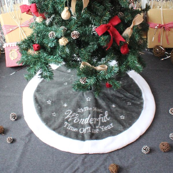 

90cm christmas embroidery tree skirt short plush xmas tree decor gray soft flannel skirts new year home decoration