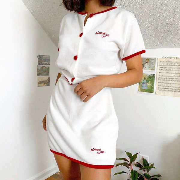 

love button rib splicing two-piece suite female autumn 201996109 round collar letter pattern, Black;blue