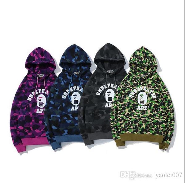 

ape fashion mens hoodie trendy camouflage plush sweaters discount loose casual jacket, Black
