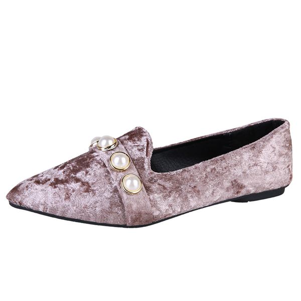 

2121 women fashion spring ladies pointed toe flat flock shallow shoes loafers slip on pearl pedal leisure shoes, Black