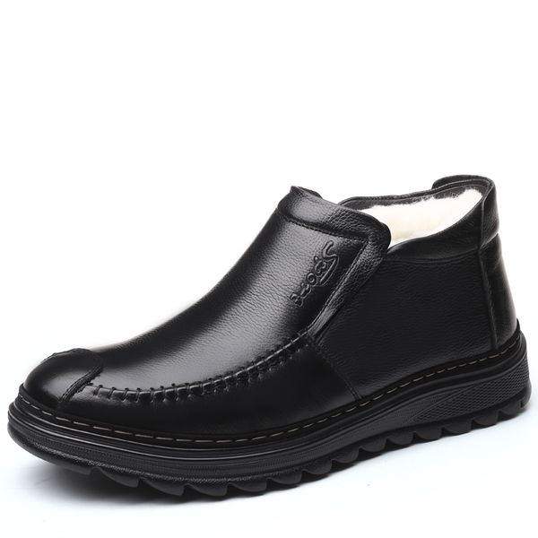 

2020 new men genuine leather winter boots warm wool snow men boots ankle for male business dress shoes menzh100563, Black