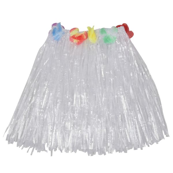 

short hawaiian grass hula skirt luau with flowers fancy dress costume accessory (white, Black;red