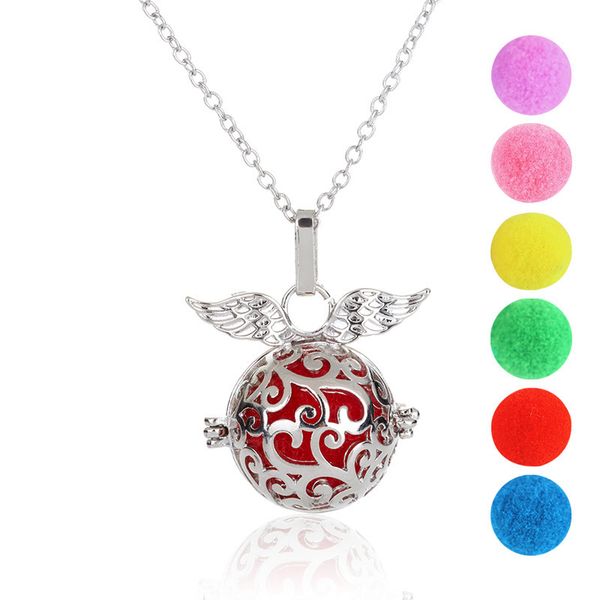 

hollow out decorative pattern cage necklace can open aromatherapy color ball perfume divergence pendant, Silver