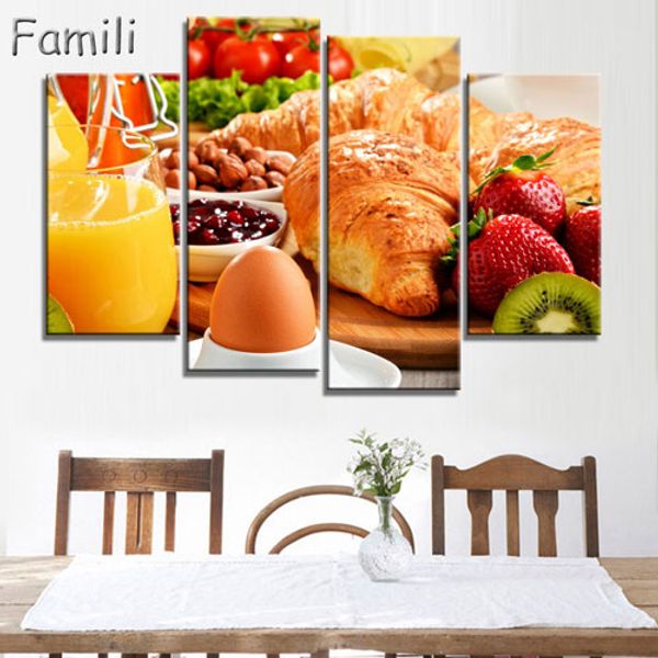

4Pictures Combination Wall Art Table Top Full Of Fresh Vegetables Fruit And Other Healthy Foods On Canvas For Home Decoration