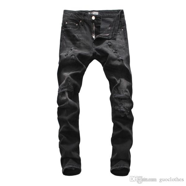 

2020 мужская мода внешней торговли светло-голубой черные джинсы брюки мотоцикл байкер мужчин стиральная делать старые кратные мужчин брюки в, Blue