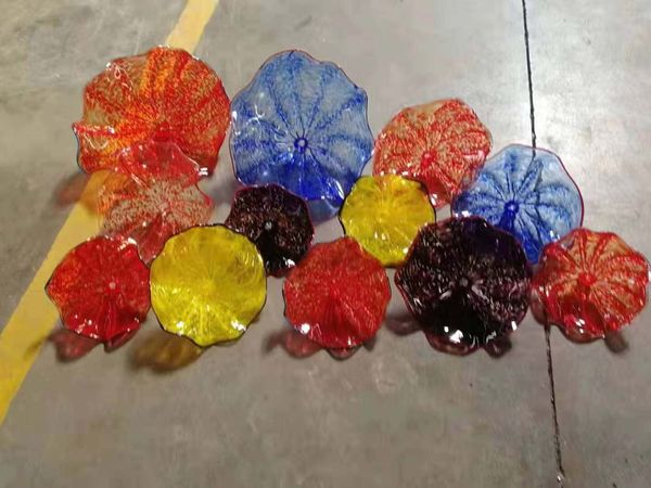 

modern art deco flower glass plates wall arts luxury 100% blown glass hanging wall plates italian design murano flower glass plates