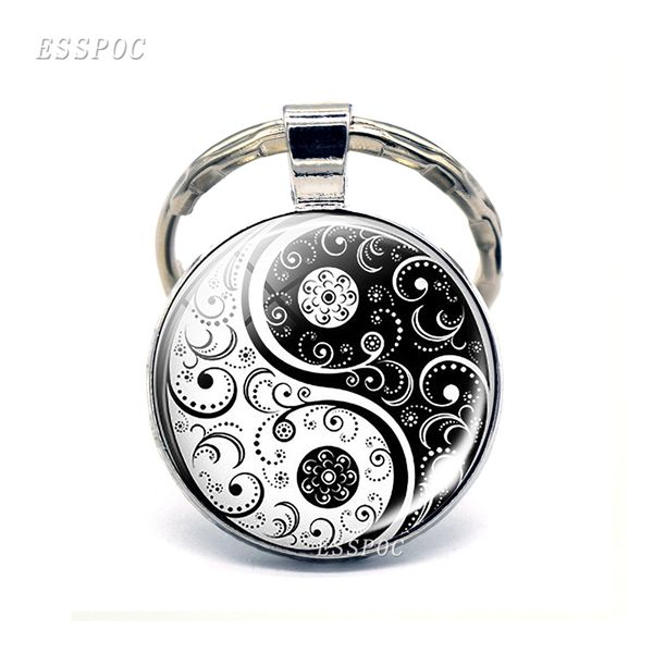 

yin yang taichi symbols key chain glass cabochon jewelry yin yang life tree pendant silver keychain for men women gifts, Slivery;golden