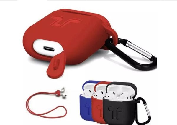 

1000pcs for apple airpods protective shockproof silicone case pouch with anti-lost strap dust plug retail pack for iphone 7 bt earphone