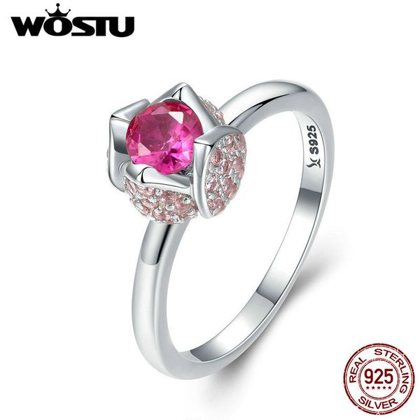 

wostu 100% 925 sterling silver engagement birthday red blssom with you rings for women genuine fine jewelry gift cqr455 t190626