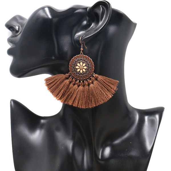 

women bohemian punk style long tassel earrings prsonality flower dangle pendant earrings fashion creative earrings jewelry, Silver