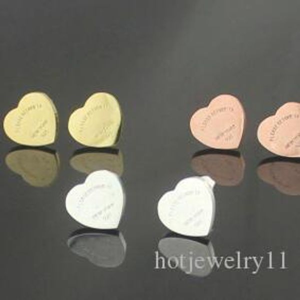 

not faded 1cm stainless steel 3 colors gold plated love heart stud earrings for women party gift earrings wholesale, Golden;silver