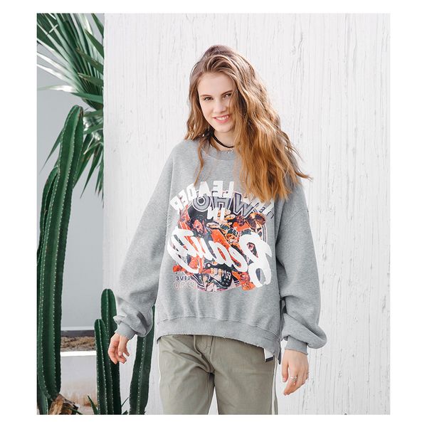 

women's fashion hoodie brand 2019 autumn new worn-out printed long-sleeved sweater women designer hoodies, Black