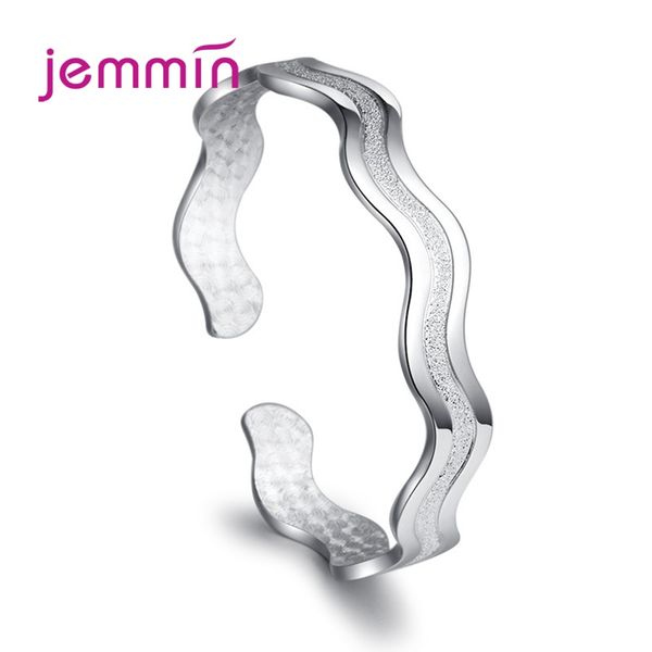 

elegant pulseiras 925 sterling silver nubuck water wave shape cuff bracelets simple opening bangle women's party jewelry, Black