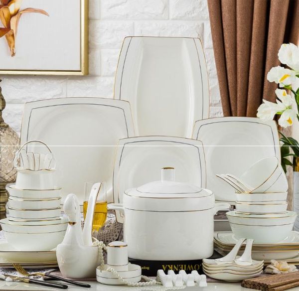 

60 chinese style bone china tableware set dinnerware set gold inlaid jade trace gold simplicity happy life item