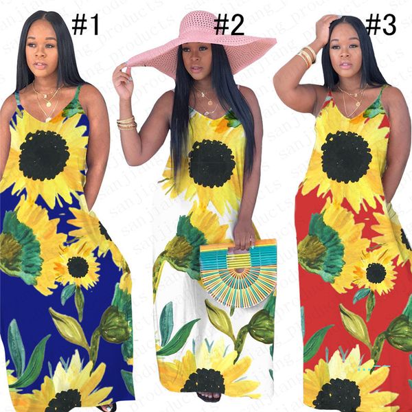 

women long dress sunflower printed casual summer sleeveless dresses vest tank skirt suspenders dress party club ladies beach skirt new d5507, White