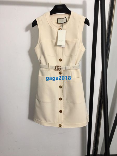 

high end женщины девушки кэди жилет двойной письмо пояс рубашка платье пэчворк однобортный рукавов трапеция юбка милан мода дизайн платья, Black