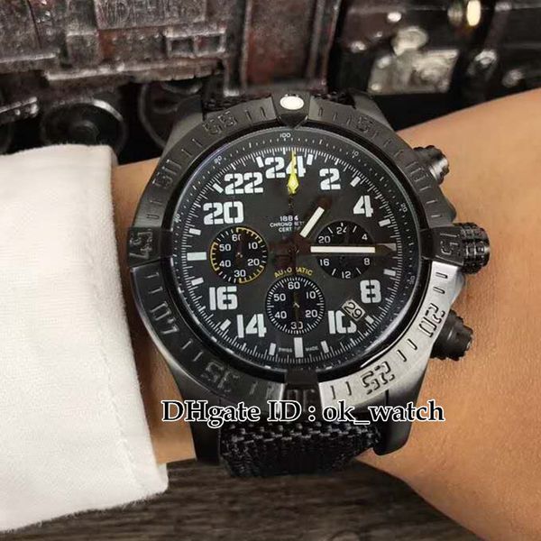 

new avenger quartz chronograph mens watch black dial pvd black steel case nylon leather strap gents sport watches, Slivery;brown
