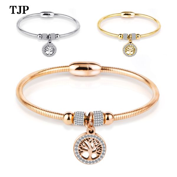 

fashion inlaid life tree titanium steel cable wire bracelet three-color magnet buckle jewelry to send ladies jewelry gift, Black