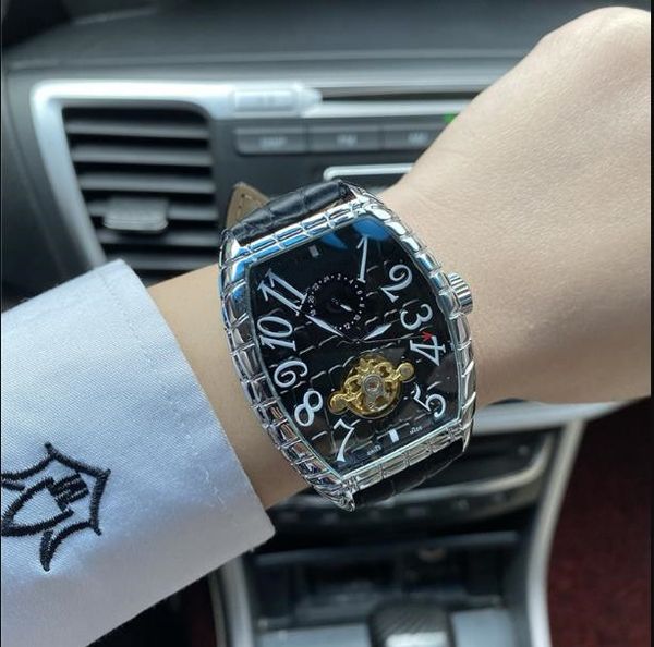 

горячий новый швейцарский моды часы кожаный ремешок tourbillon автоматическая luxury мужские механические часы, Slivery;brown