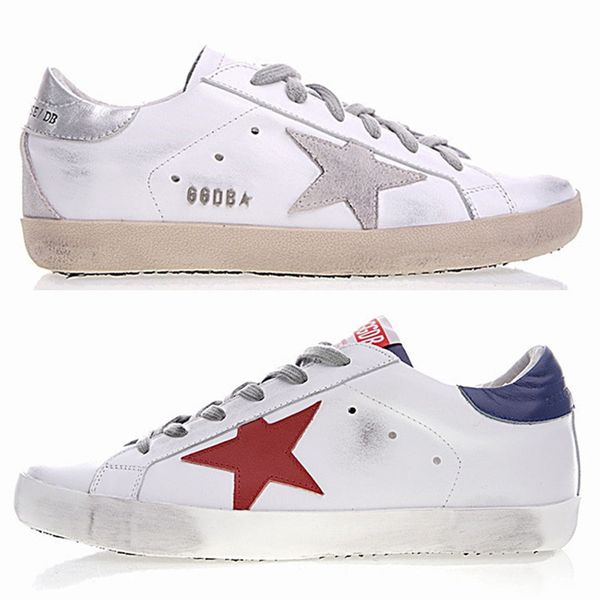 

Italy golden old tyle fa hion neaker luxury genuine leather men women ca ual hoe goo e trainer hi tar deluxe brand, White;red