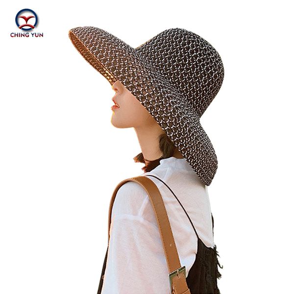 

chingyun summer women hat 2019 sun hat lafite straw brim style beach hepburn style sunscreen seaside travel vacation leisure, Blue;gray